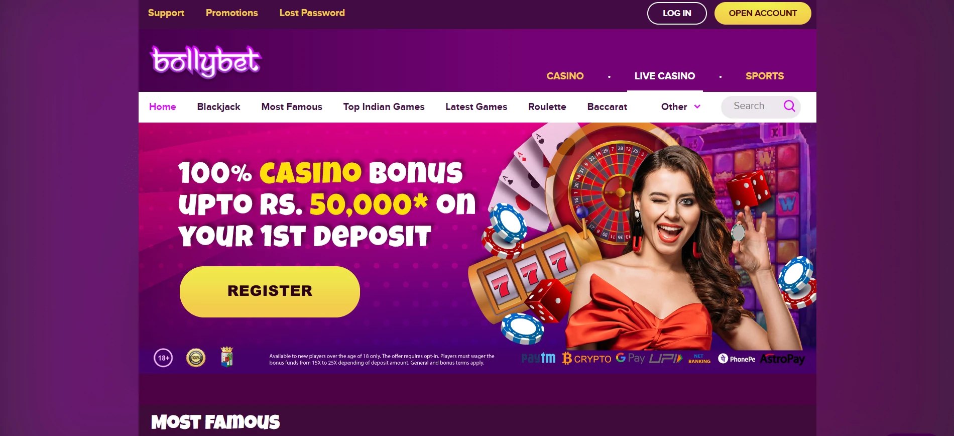 Bollybet homepage