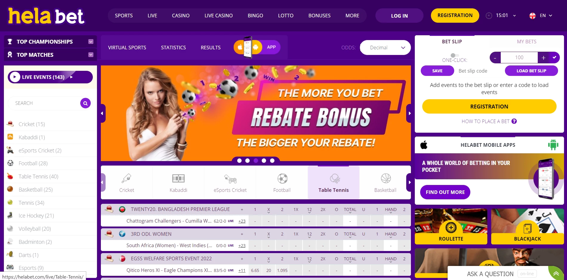 Helabet homepage